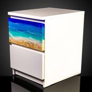 Resin ocean painted art on 1 of 2 drawers of an IKEA nightstand