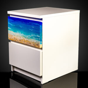 Resin ocean painted art on 1 of 2 drawers of an IKEA nightstand